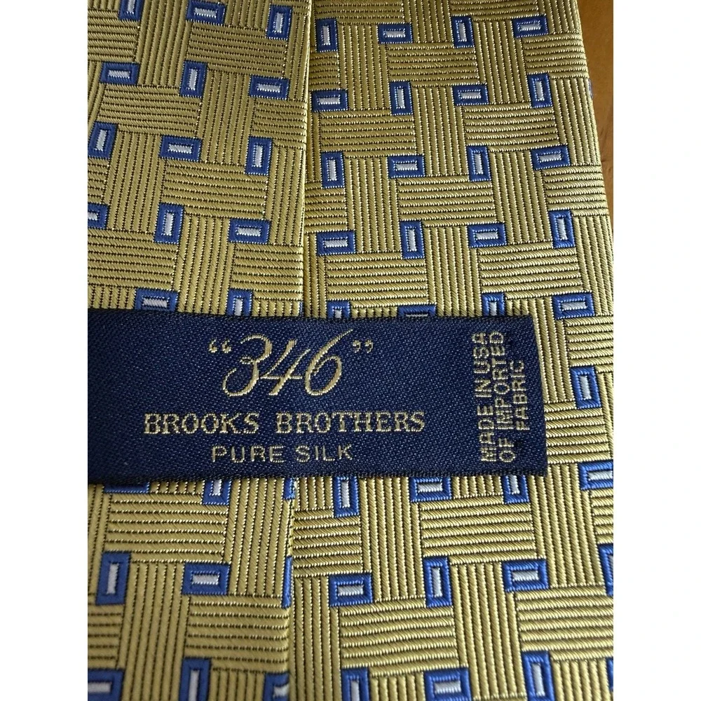 Brooks Brothers 346 Silk Tie Gold Blue‎ Geometric 60